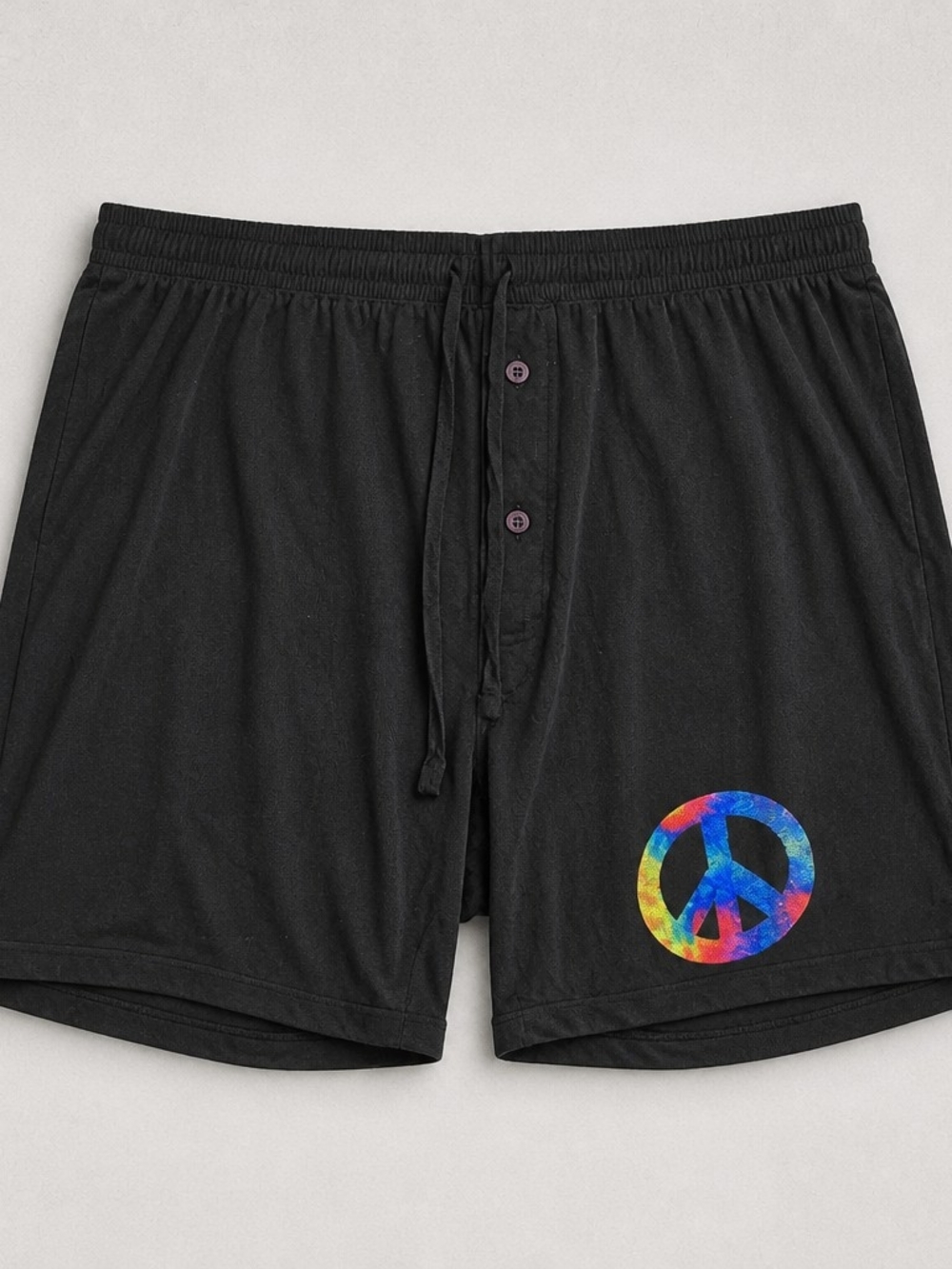 Black Men’s Lounge Shorts with Tie-Dye Peace Sign